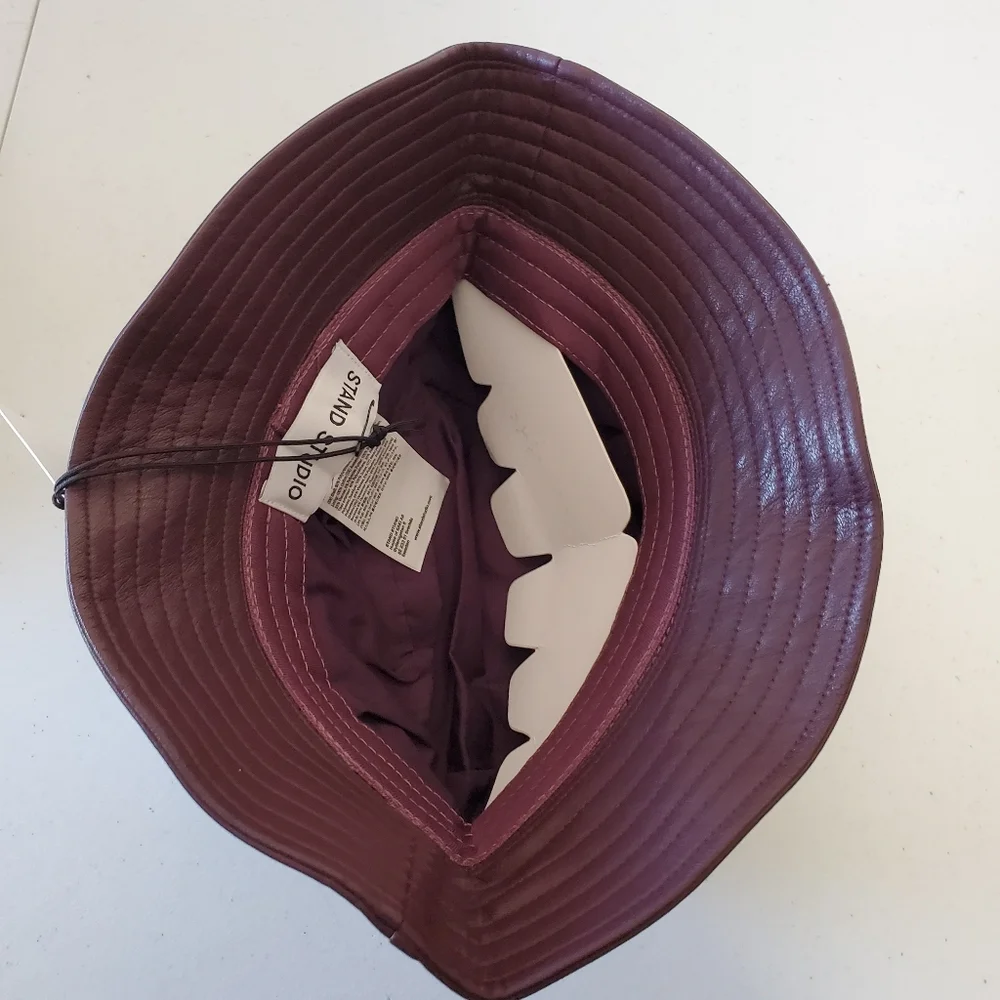 Stand Studio Vida Faux Leather Bucket Hat Burgundy Size Small NEW Streetwear